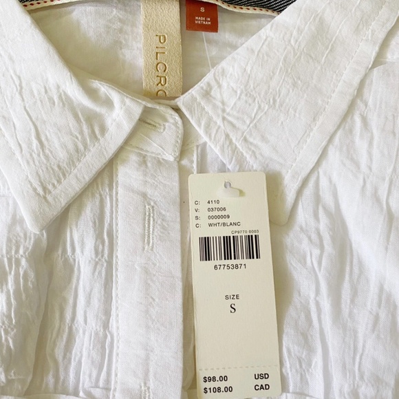 NWT Pilcro Anthropologie Smocked Corset Blouse White - Picture 3 of 8